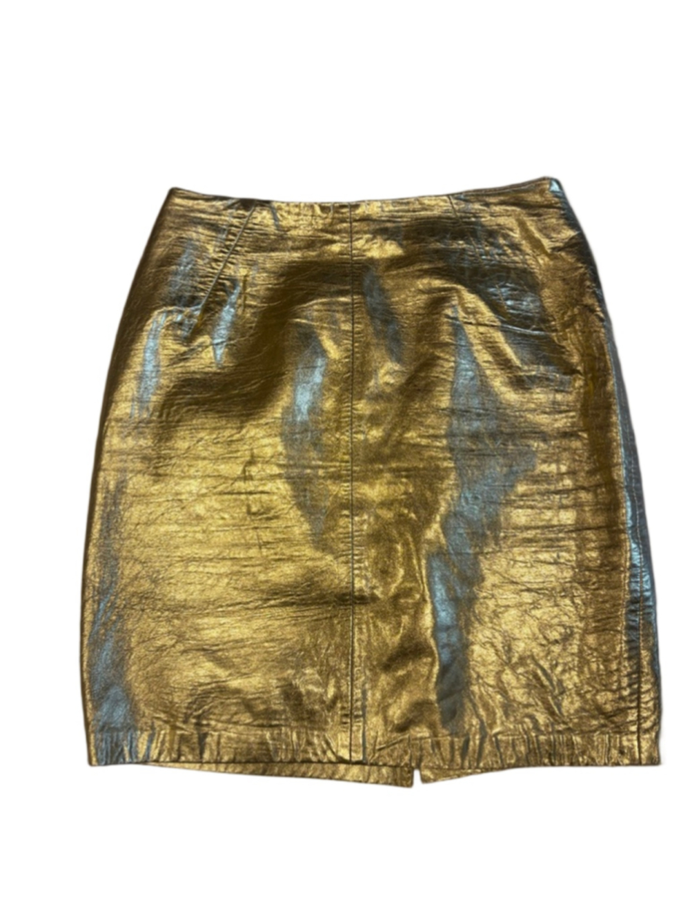 Vintage 80s Michael Hoban North Beach Gold Metallic Leather Mini Skirt VTG